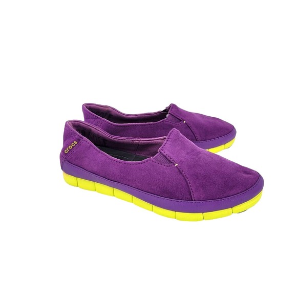 CROCS Shoes - Crocs Womens Shoes Size 7 Purple Suede Slip On Sneakers 15514